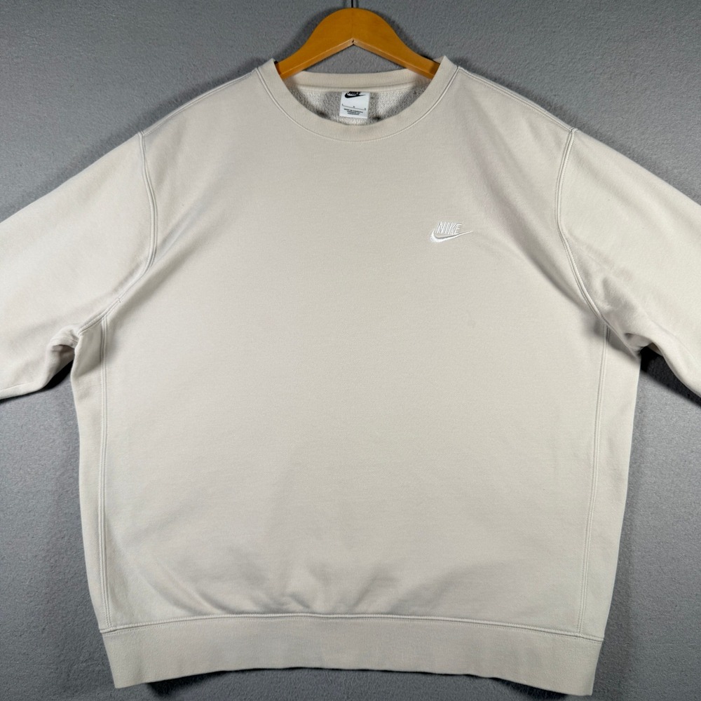 Nike Sportswear Club Fleece Crewneck Sweatshirt Beige BV2662-072 Mens Large - Picture 3 of 15